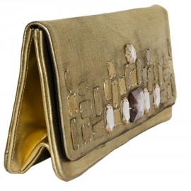 CHRISTIAN LACROIX leather silk golden clutch