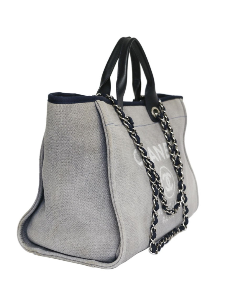 Sac Deauville CHANEL toile gris bleu