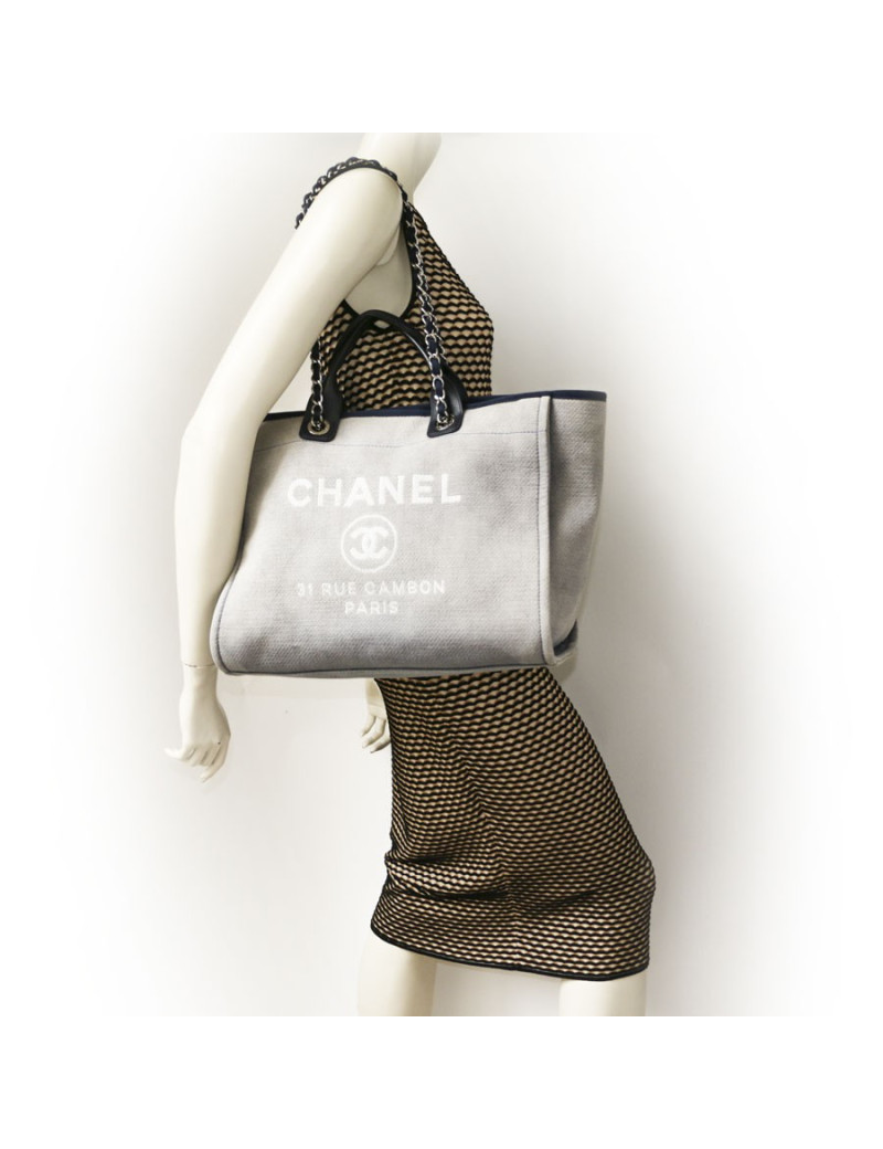 Sac Deauville CHANEL toile gris bleu