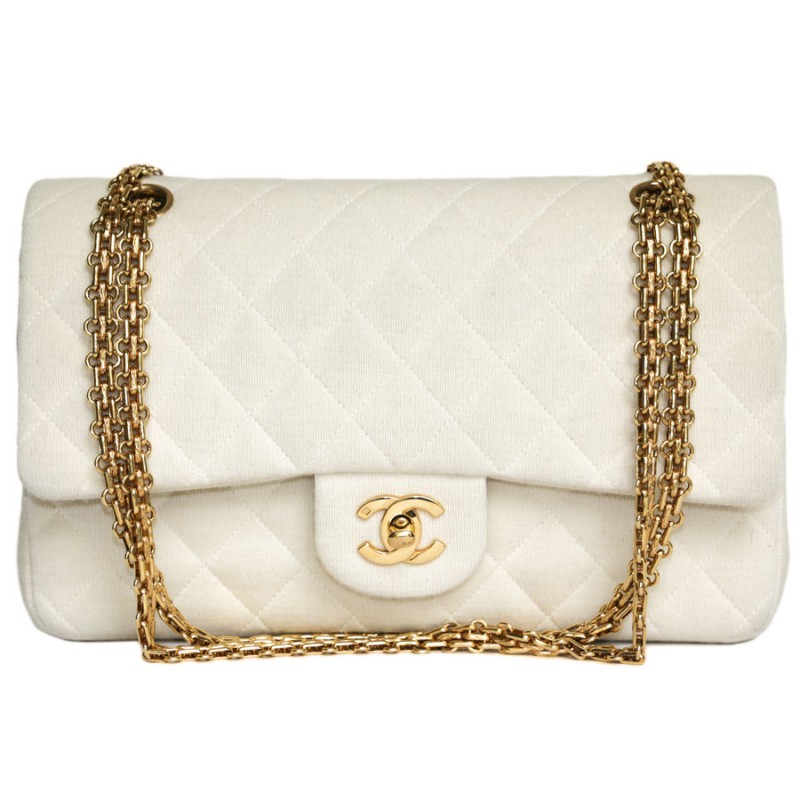 Timeless CHANEL bag in off-white jersey - VALOIS VINTAGE PARIS