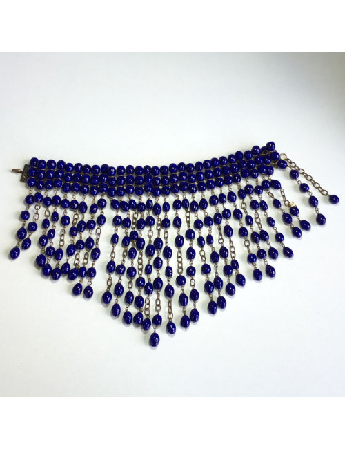MARGUERITE de VALOIS couture sapphire blue molten glass choker necklace