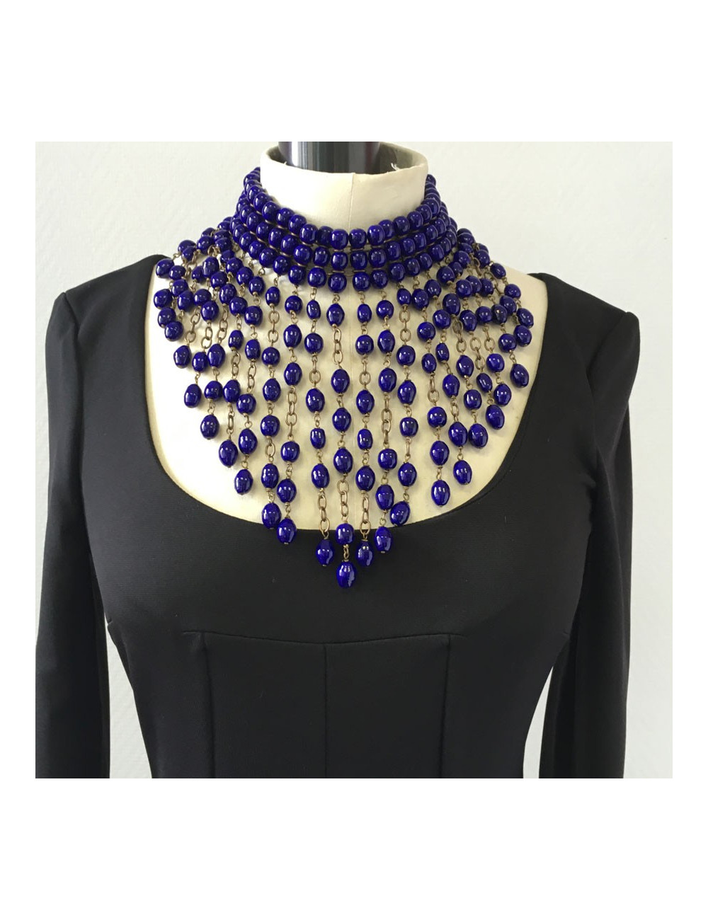 MARGUERITE de VALOIS couture sapphire blue molten glass choker necklace