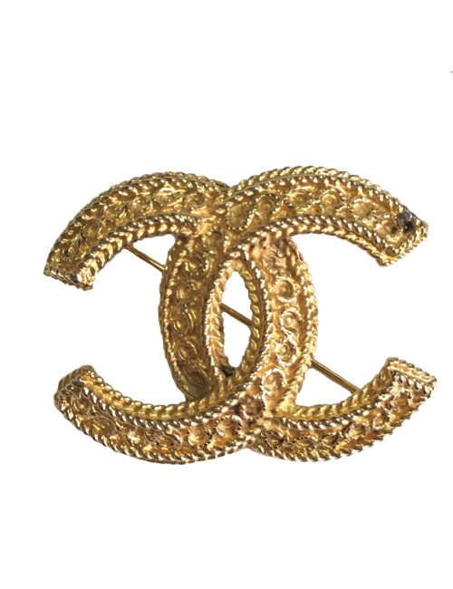 Broche CHANEL CC en métal doré