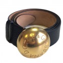 DOLCE GABBANA & leather black leather and Golden round buckle belt