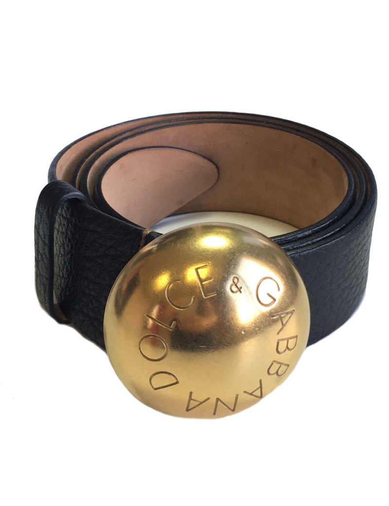 DOLCE GABBANA & leather black leather and Golden round buckle belt