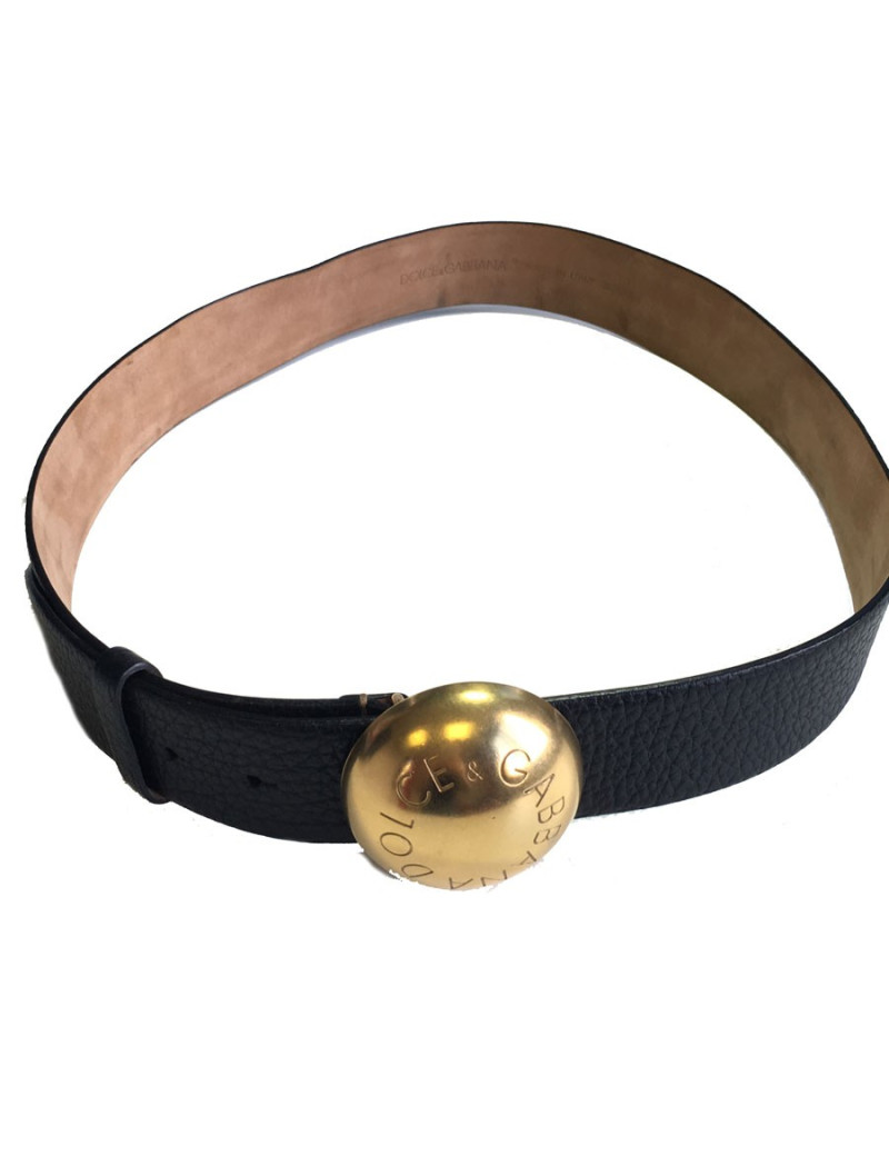 DOLCE GABBANA & leather black leather and Golden round buckle belt