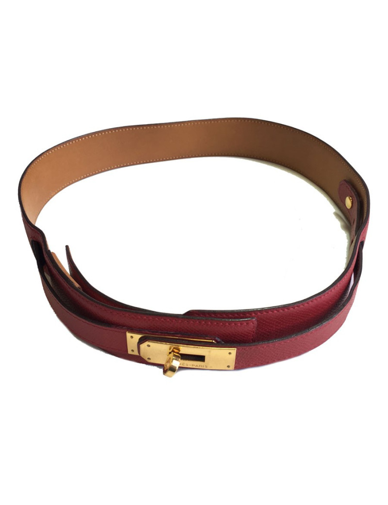 Ceinture kelly HERMES en cuir Courchevel framboise