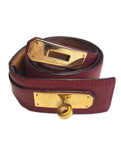 Belt HERMES kelly Courchevel raspberry leather