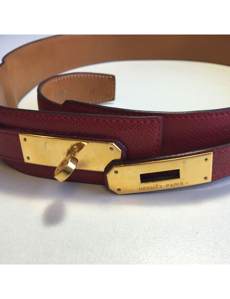 Ceinture kelly HERMES en cuir Courchevel framboise