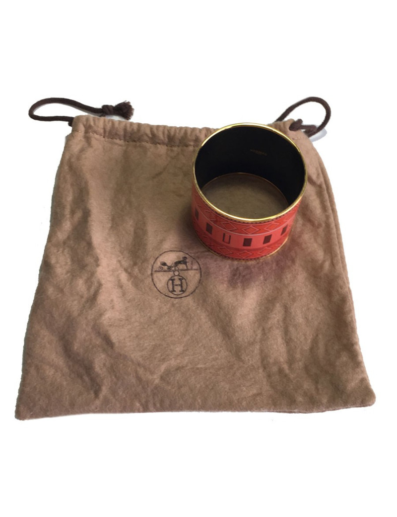 Bracelet HERMES large en émail rouge et rose