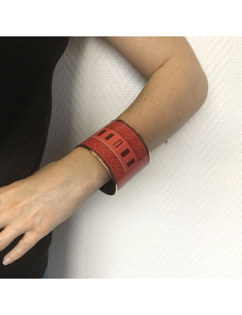 Bracelet HERMES large en émail rouge et rose