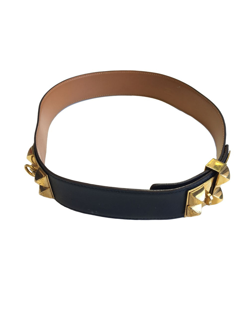 Ceinture HERMES Médor en cuir bleu marine