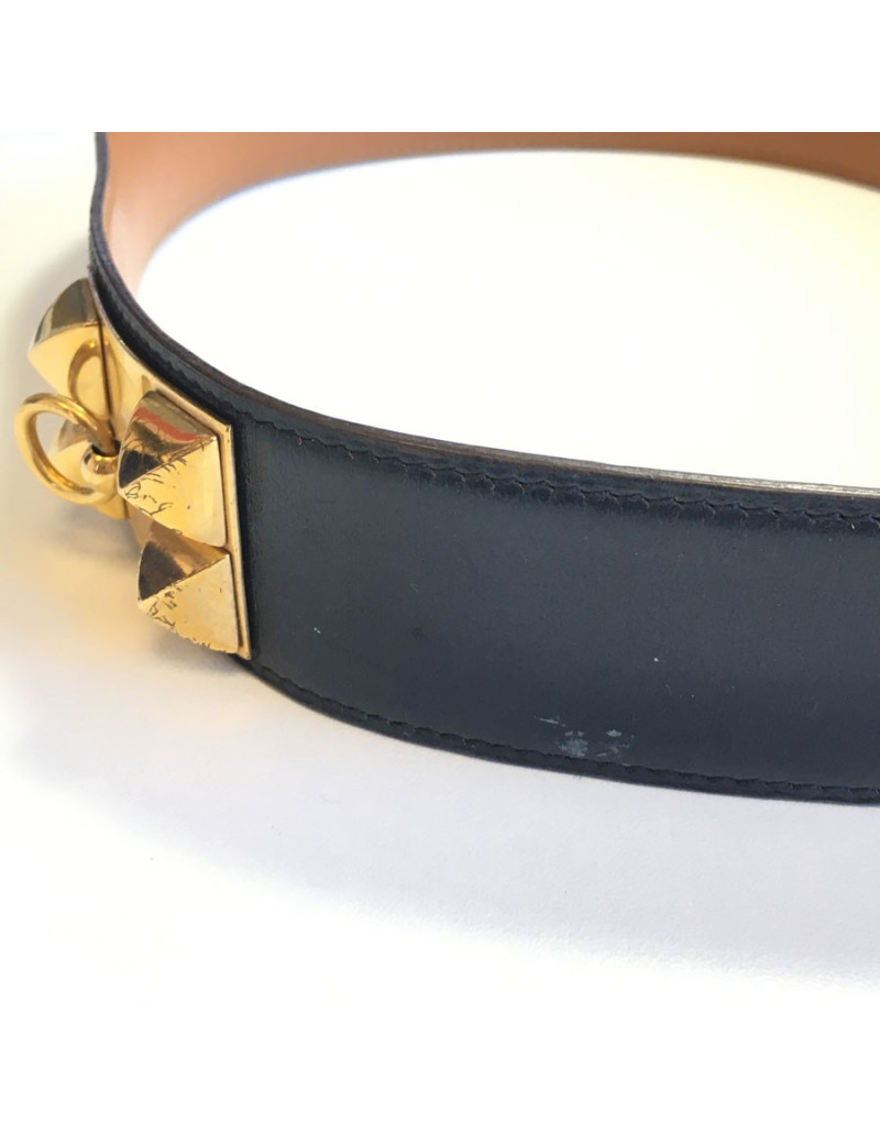 Ceinture HERMES Médor en cuir bleu marine