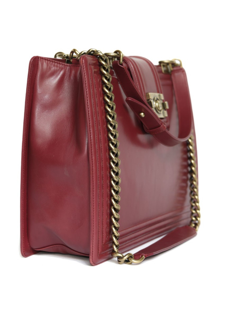 Sac cabas CHANEL cuir lisse bordeaux