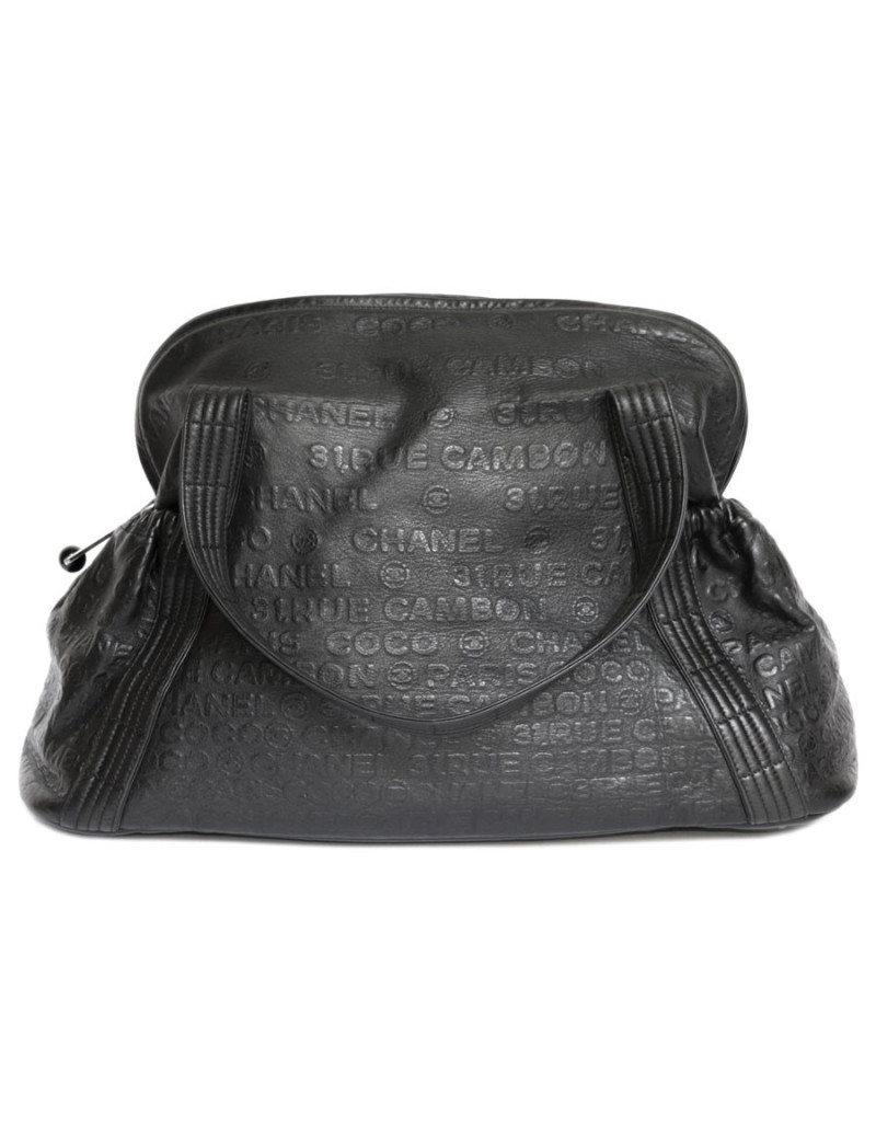CHANEL black embossed leather tote bag