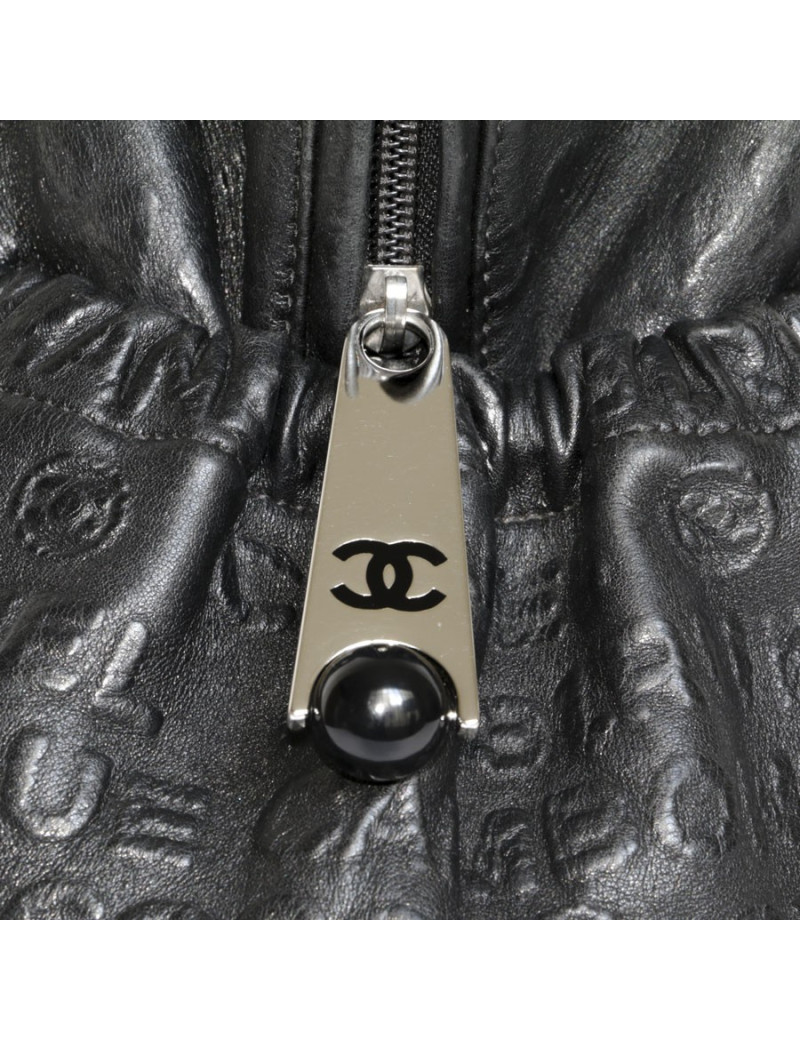 CHANEL black embossed leather tote bag