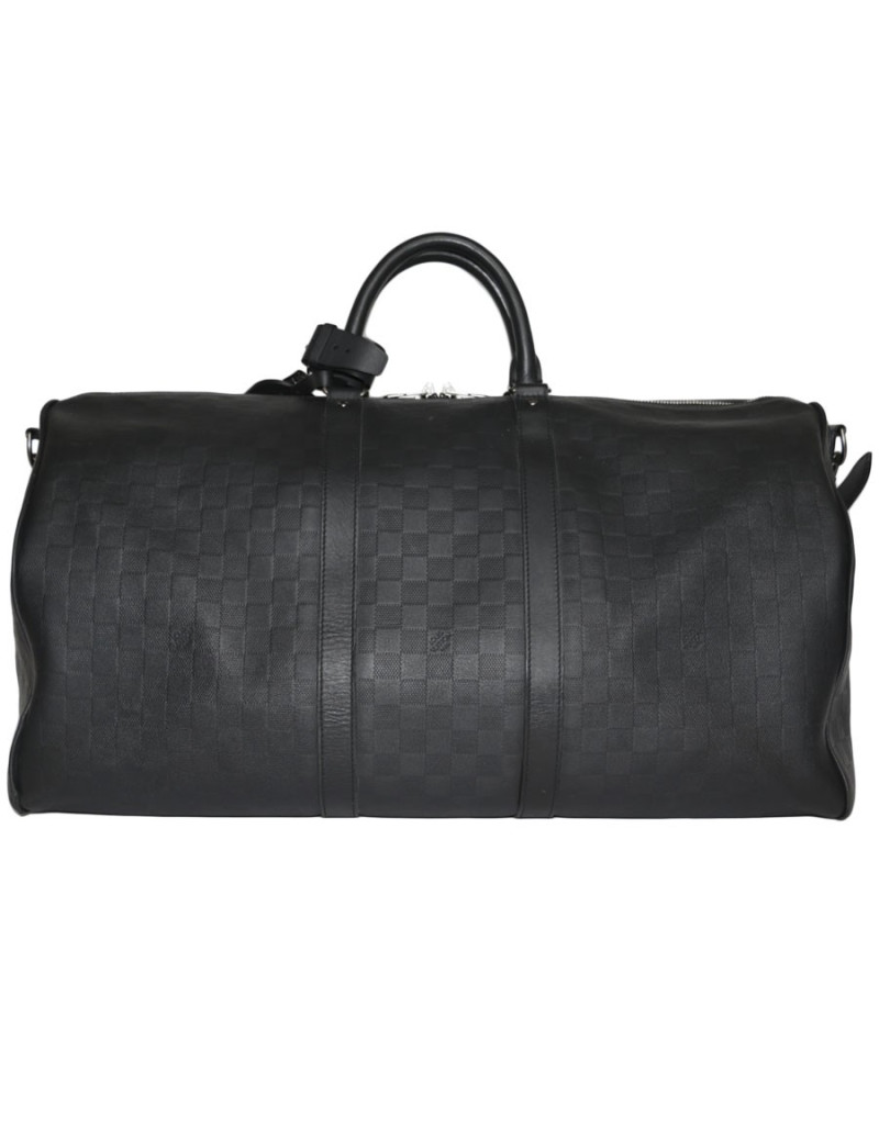 Keepall 55 LOUIS VUITTON leather black infinite checkerboard bag