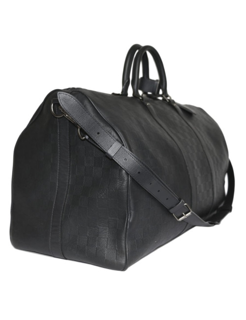 Sac keepall LOUIS VUITTON cuir damier infini noir