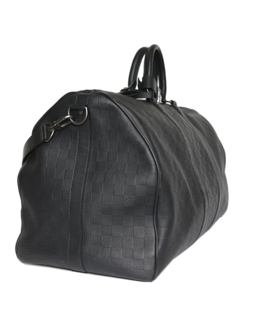 Sac keepall LOUIS VUITTON cuir damier infini noir