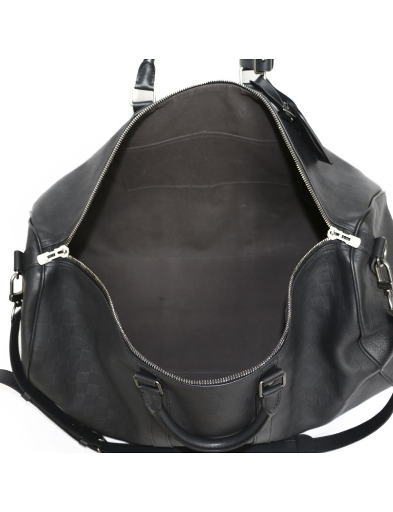 Keepall 55 LOUIS VUITTON leather black infinite checkerboard bag