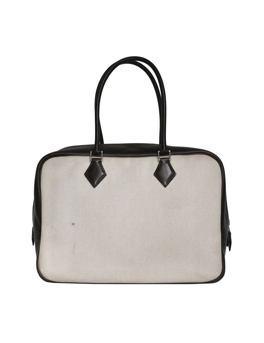 Sac plume HERMES toile H et cuir barénia marron