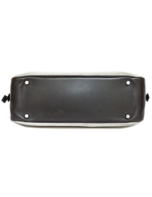 Sac plume HERMES toile H et cuir barénia marron