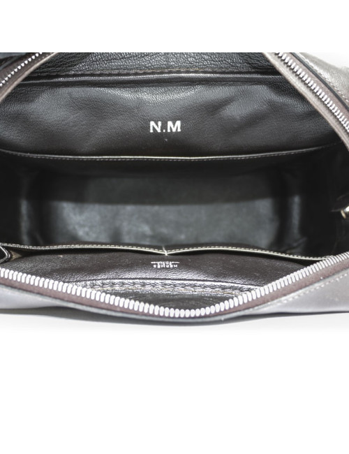 Sac plume HERMES toile H et cuir barénia marron