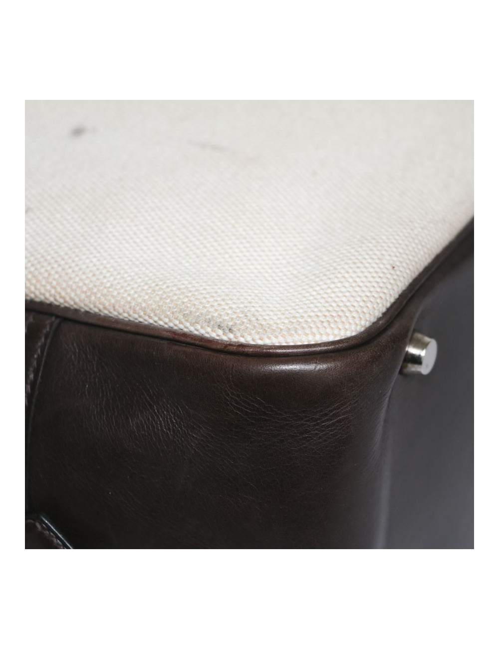 Sac plume HERMES toile H et cuir barénia marron