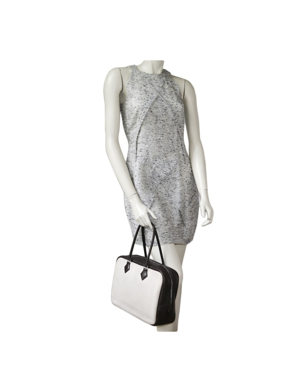 Sac plume HERMES toile H et cuir barénia marron