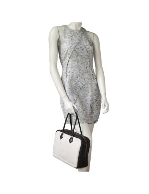 Sac plume HERMES toile H et cuir barénia marron