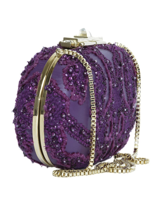 ELIE SAAB minaudière in purple leather and embroidered fabric