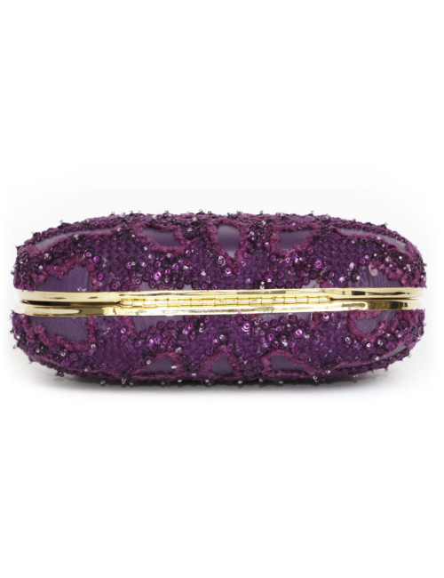 ELIE SAAB minaudière in purple leather and embroidered fabric