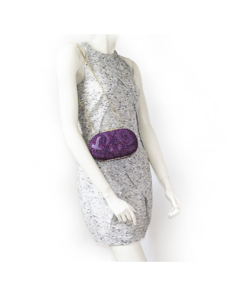 ELIE SAAB minaudière in purple leather and embroidered fabric