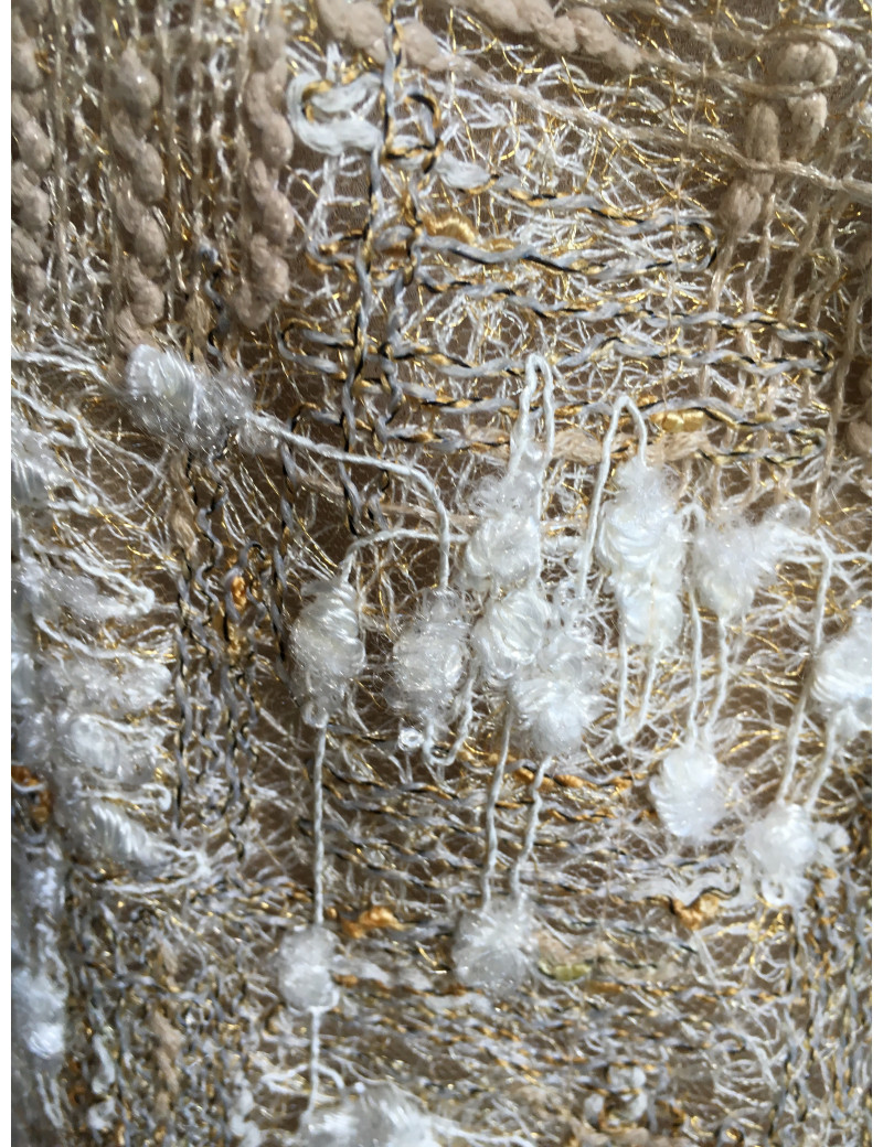 Robe CHANEL T 38 tweed beige et fils d'or et d'argent