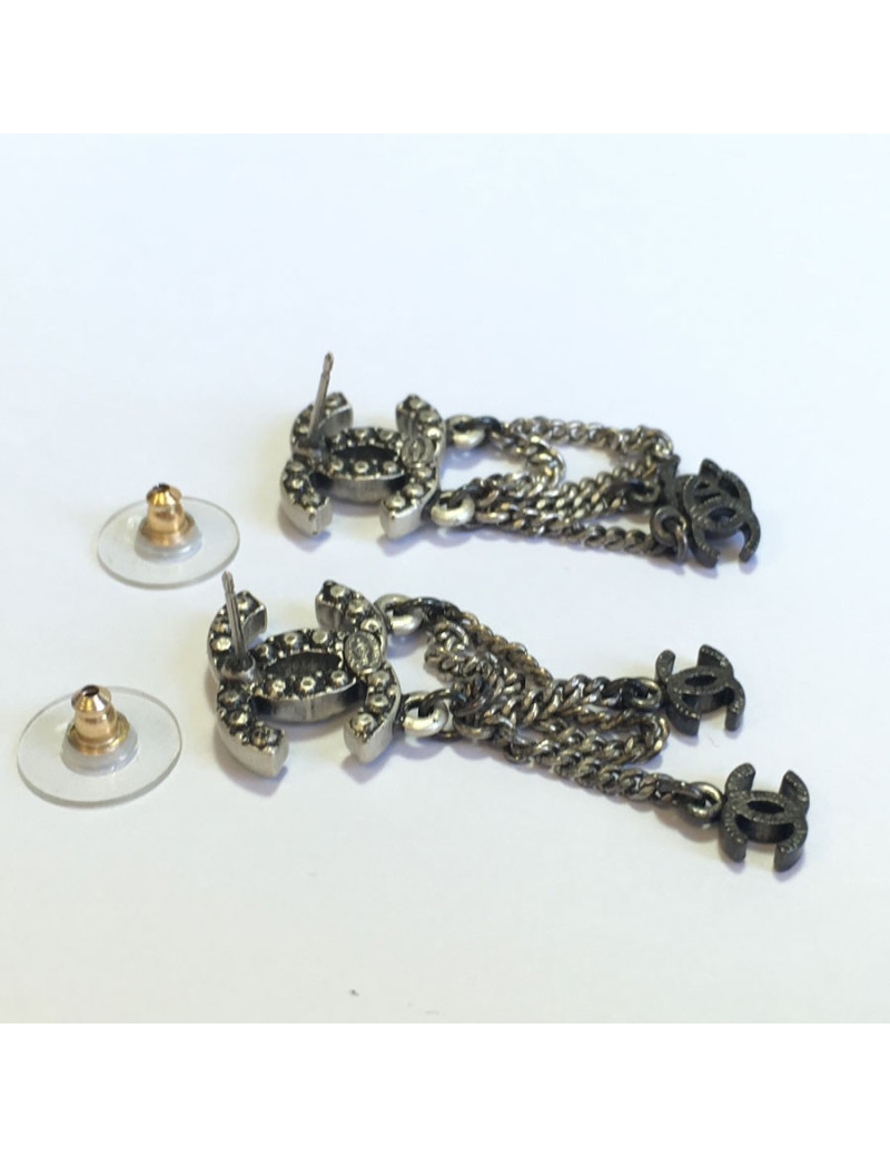 Dangling silver metal nails CHANEL CC earrings