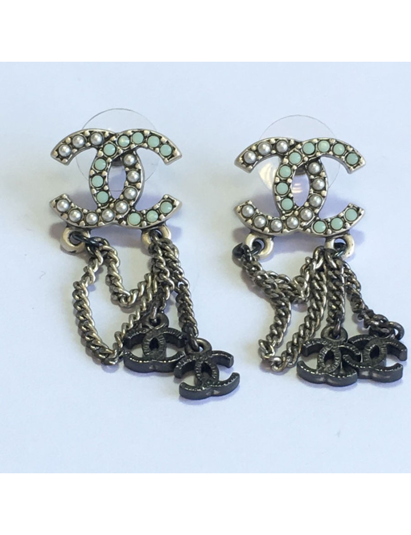 Dangling silver metal nails CHANEL CC earrings