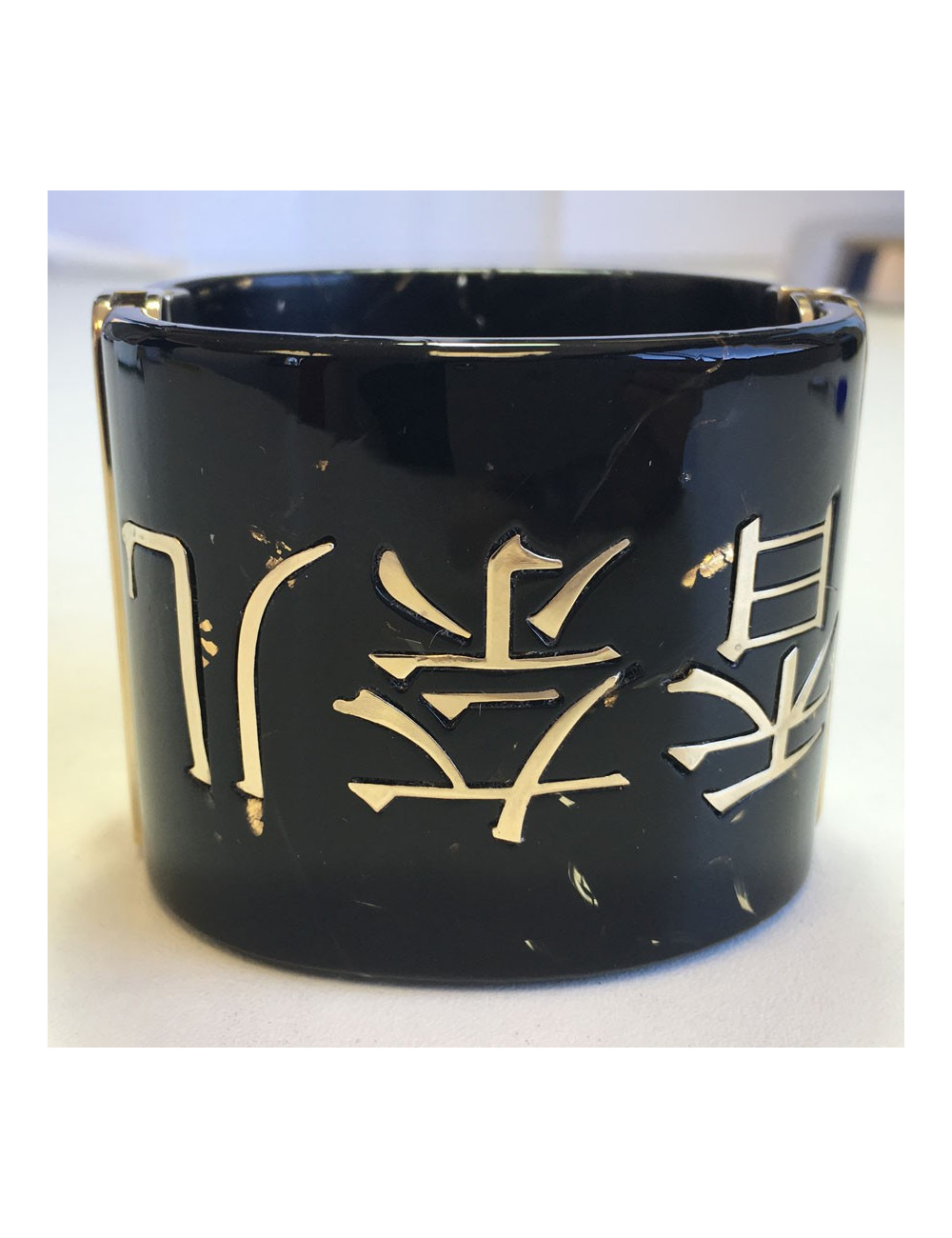 CHANEL Paris-Shanghai cufflinks in black lacquered resin and gold writing