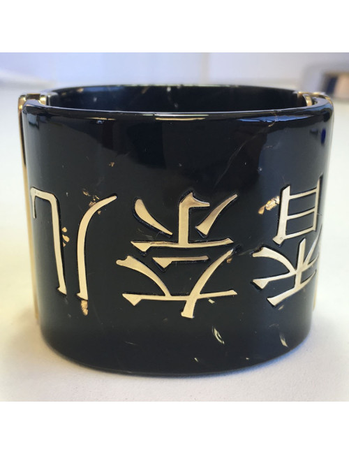 CHANEL Paris-Shanghai cufflinks in black lacquered resin and gold writing