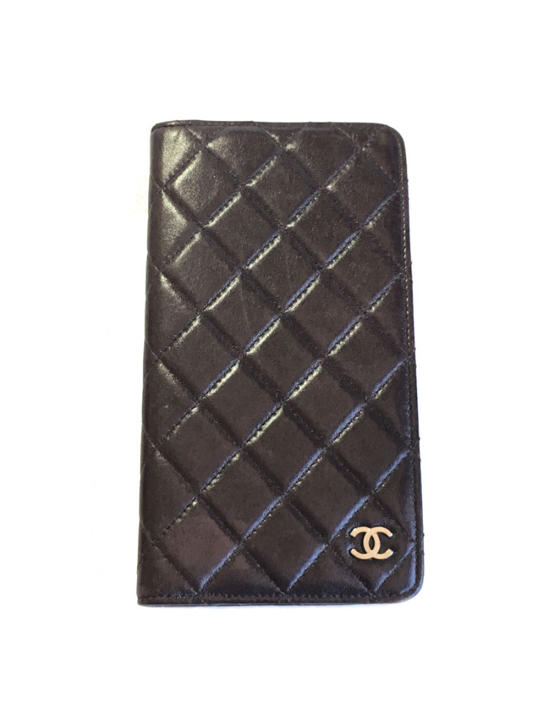 Porte agenda CHANEL en cuir matelassé marron