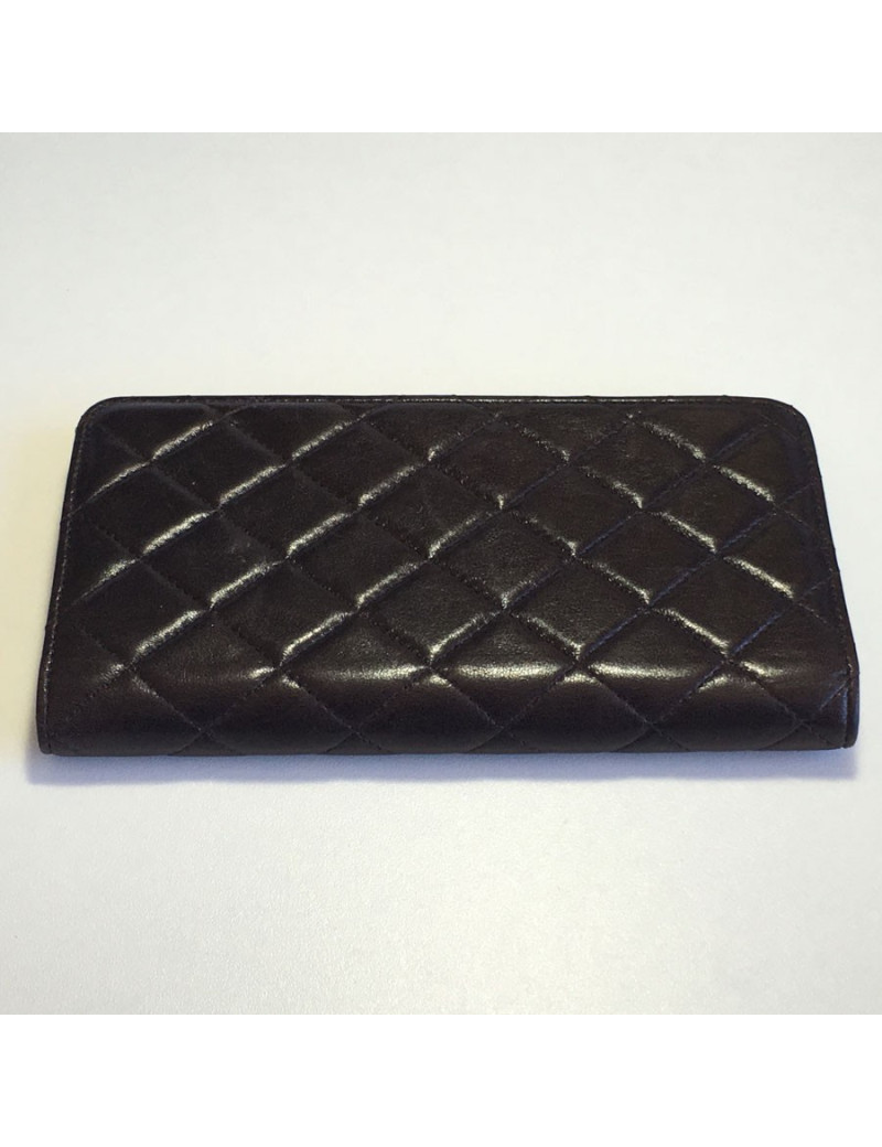 Porte agenda CHANEL en cuir matelassé marron