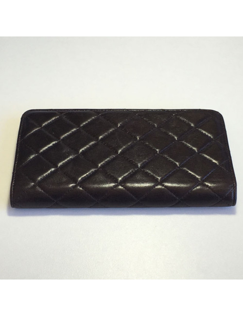 Porte agenda CHANEL en cuir matelassé marron