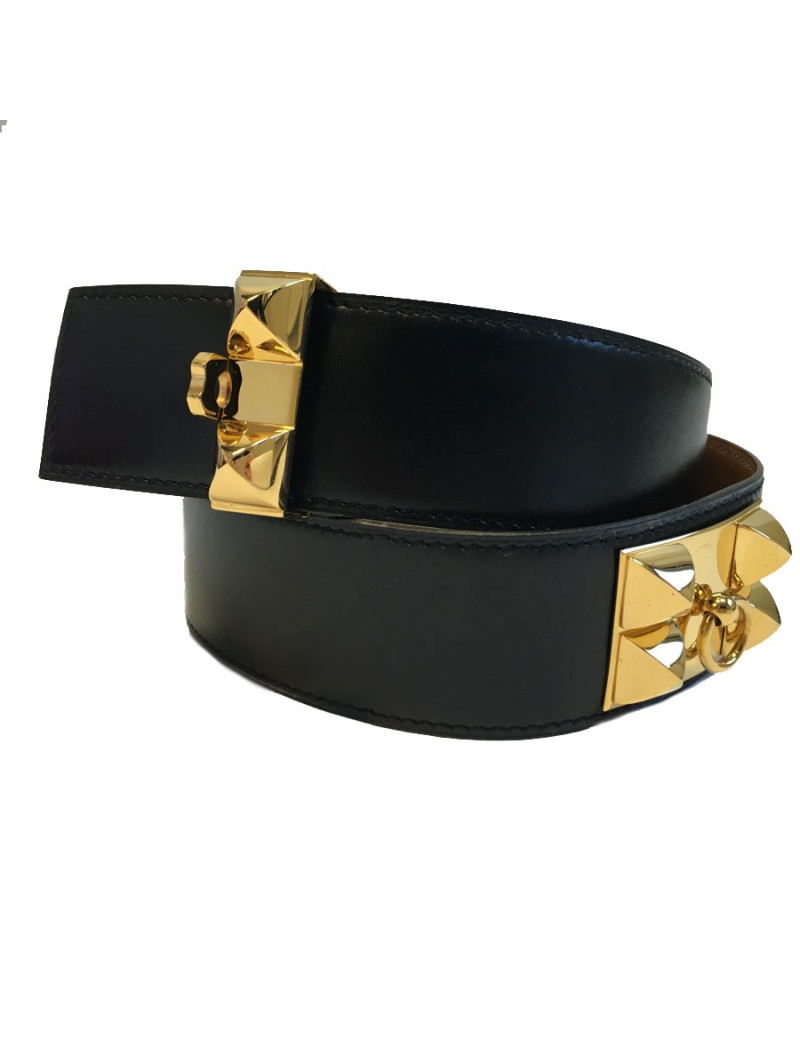 Ceinture HERMES médor en cuir box noir