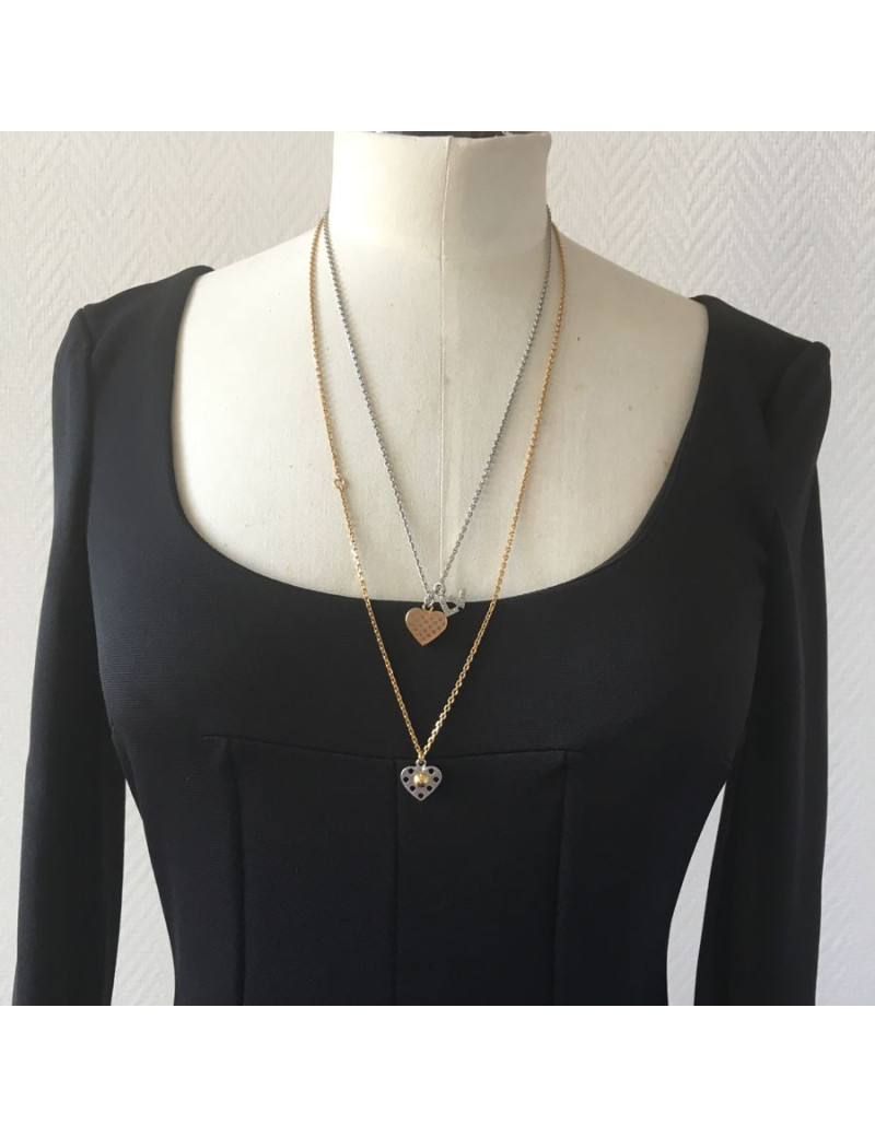 Collier double LOUIS VUITTON en métal doré et argenté