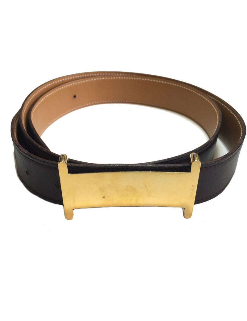 Ceinture HERMES T 90 réversible en cuir box gold et marron