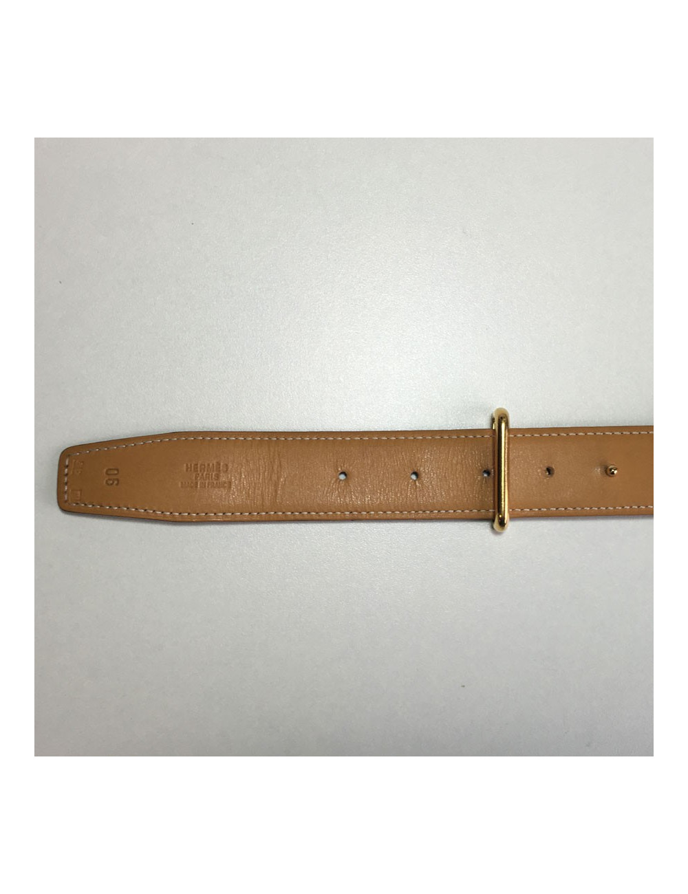 Belt HERMES T 90 reversible leather gold box and Brown