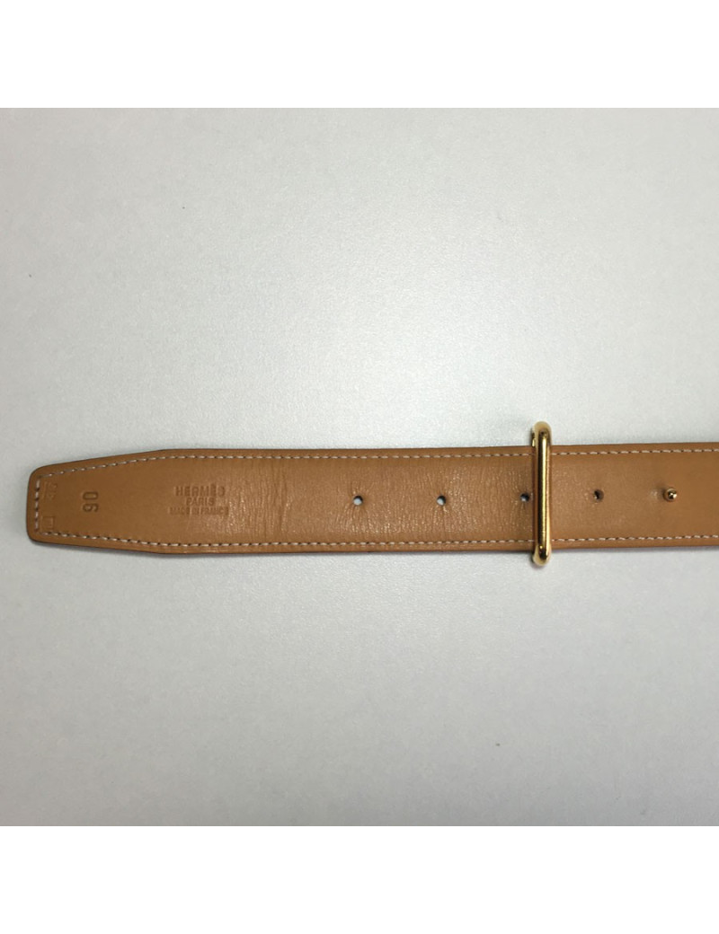 Belt HERMES T 90 reversible leather gold box and Brown