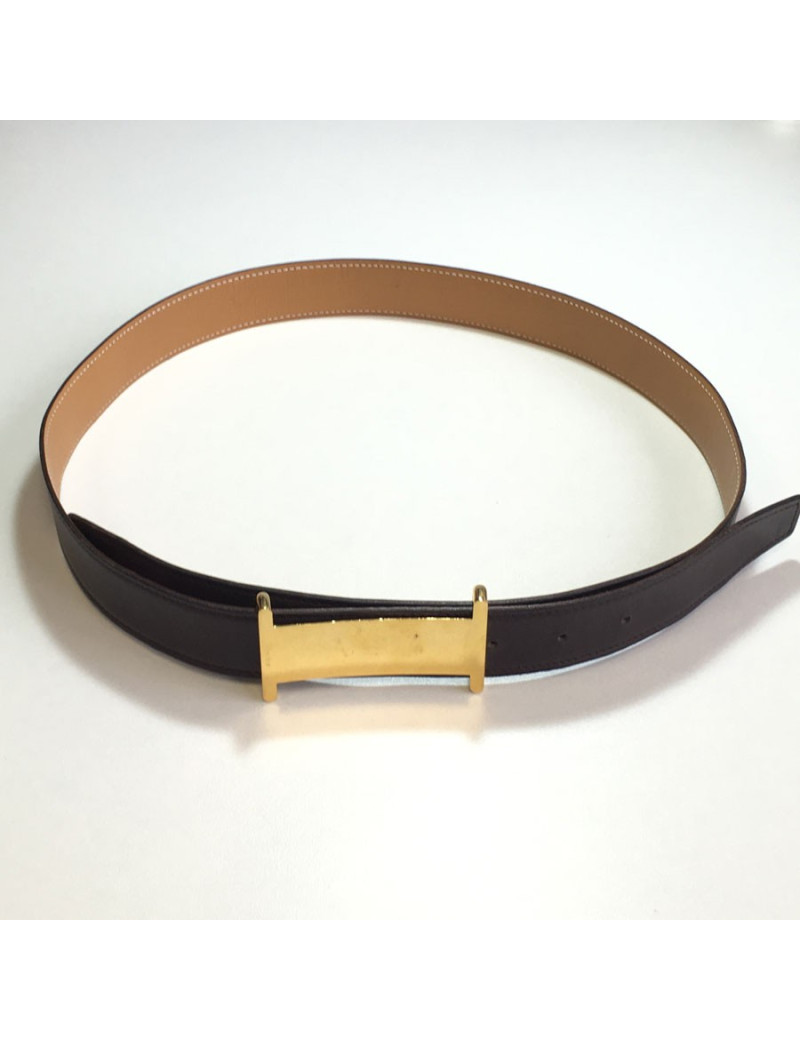 Ceinture HERMES T 90 réversible en cuir box gold et marron