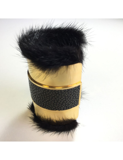 Manchette dorée galuchat et vison