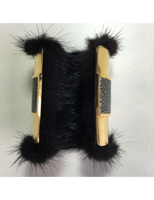 Manchette dorée galuchat et vison