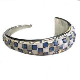 Ring ceramic and blue and white swarovski crystals bracelet